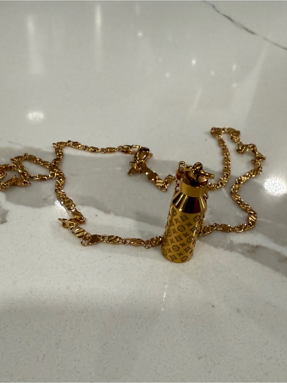 Designer Inspired Luxury Monogram Gold-Tone Cylinder Pendant Necklace
